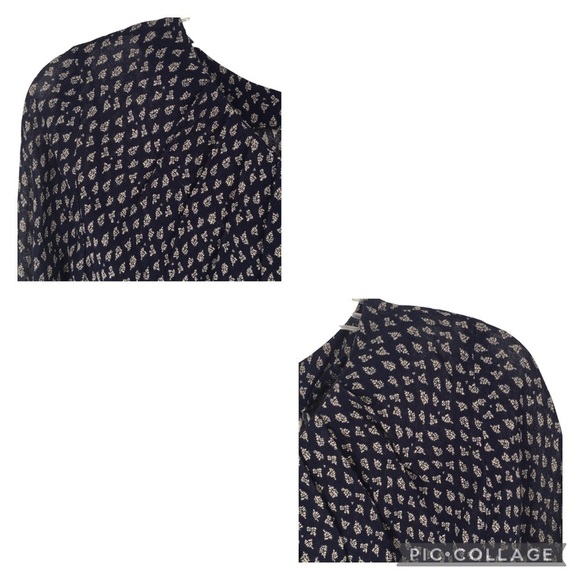 Lucky Brand Navy & Ivory Geometric Print Tie Sleeve Bohemian Blouse - Sz XS - Picture 7 of 16